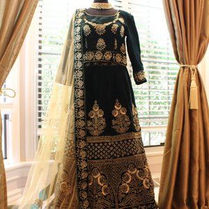 Velvet Green Wedding Lehenga